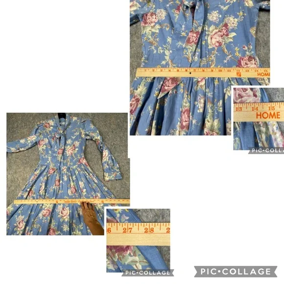 Laura Ashley Cottagecore Romantic Feminine Prairie Floral Cotton Wool Dress Sz 8 - Picture 15 of 16